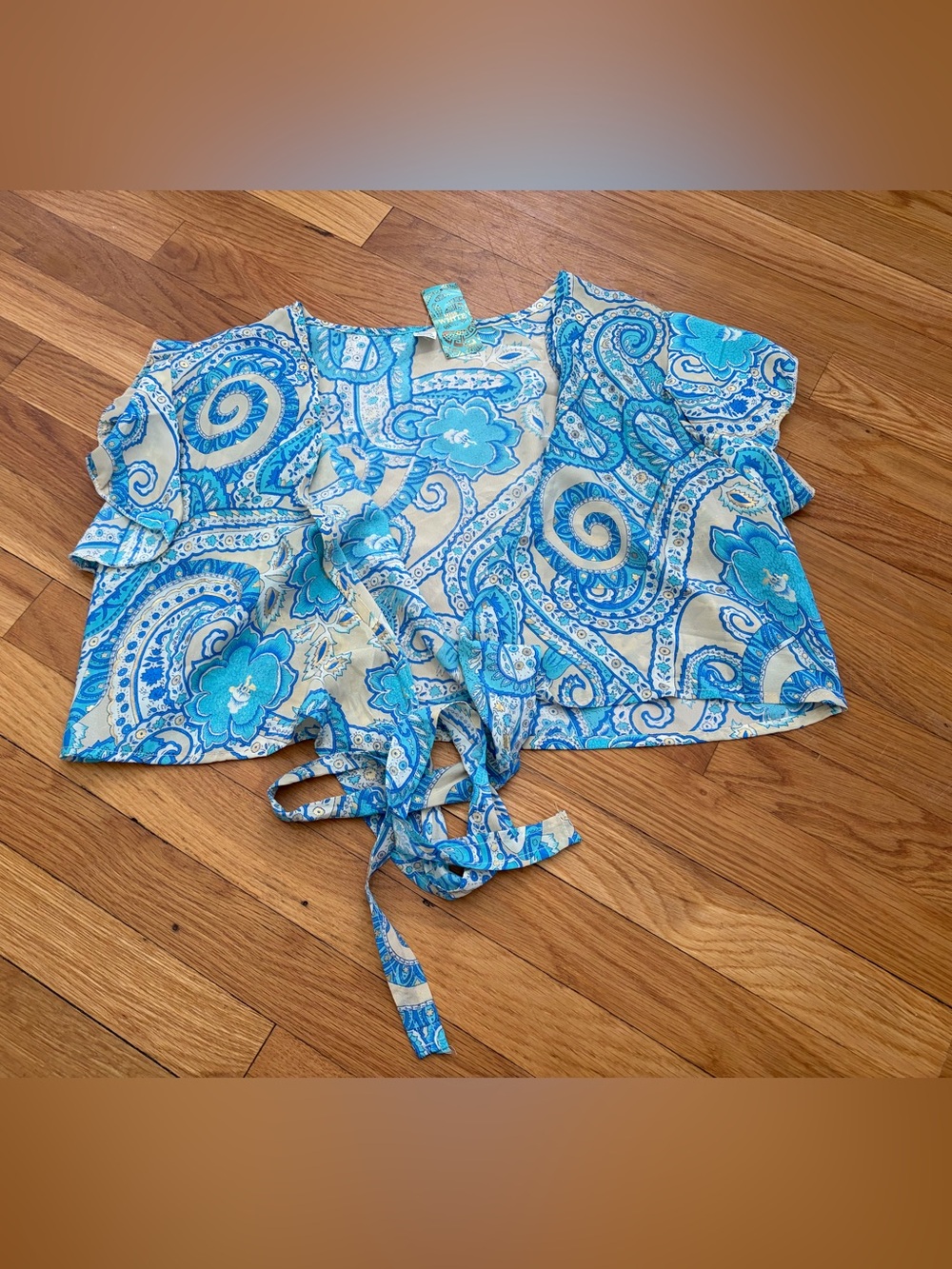 Blue Paisley Tie-Front Women’s Top